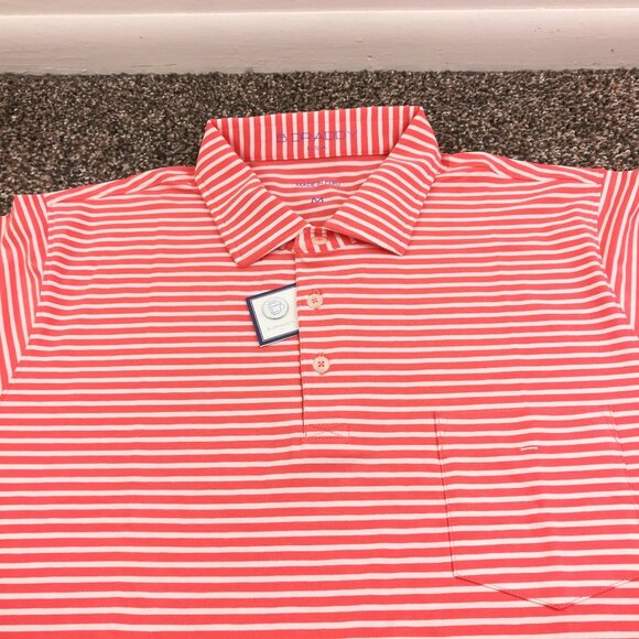 NWT B Draddy Polo Shirt Tommy Performance Striped Salmon Pink Mens Medium
